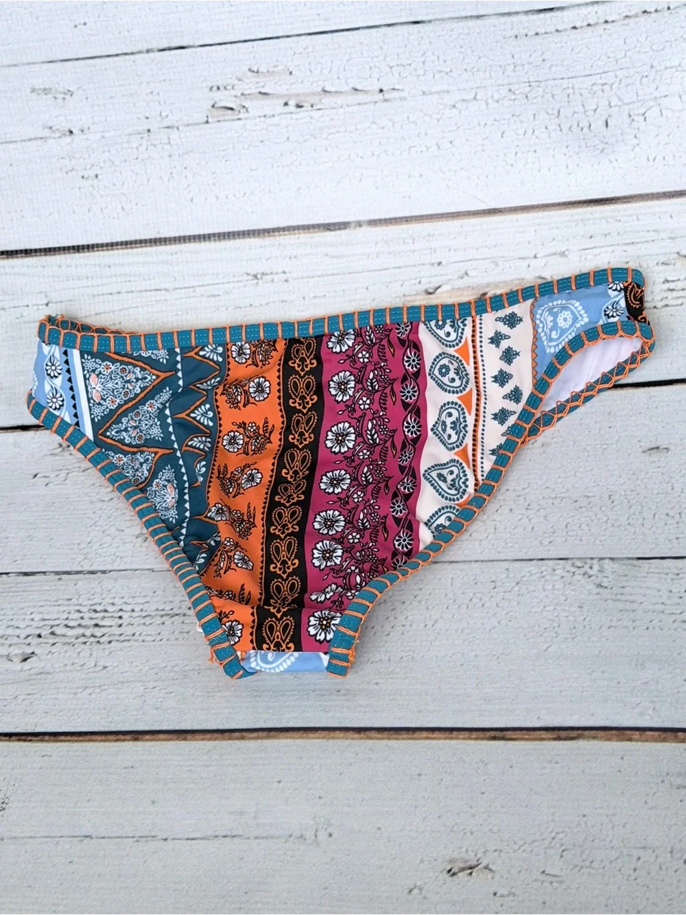 NWT Cupshe Boho Paisley Patchwork Stitch Bikini Bottoms Size S- BOTTOMS ONLY